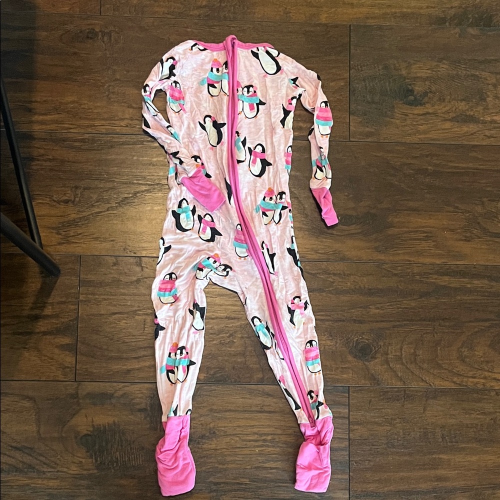 EUC Little Sleepies Pink Penguin Print One-Piece Pajamas